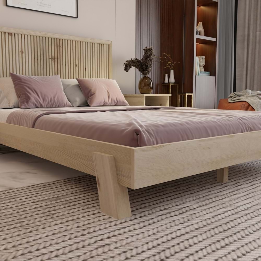 Alaz Model Vernikli Çam Ahşap Karyola ( Dikey )