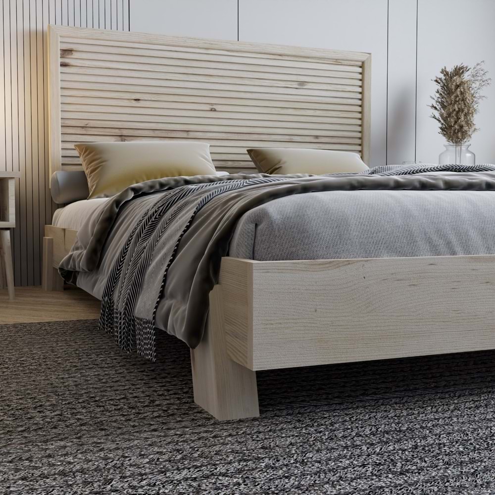 Alaz Model Doğal Çam Ahşap Karyola Ve İki Komodin Set ( YTY )