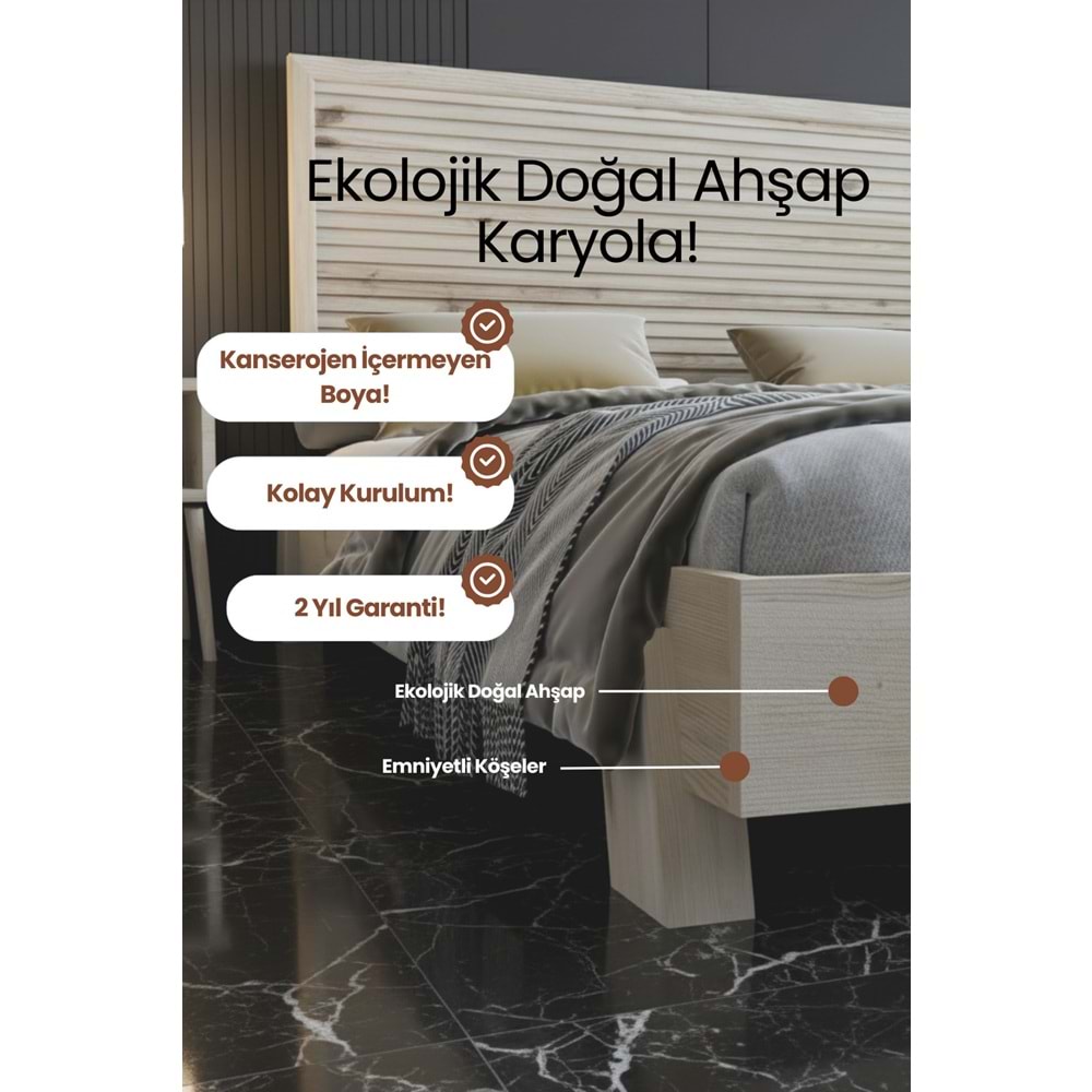 Alaz Model Yatay Başlıklı Ahşap Karyola