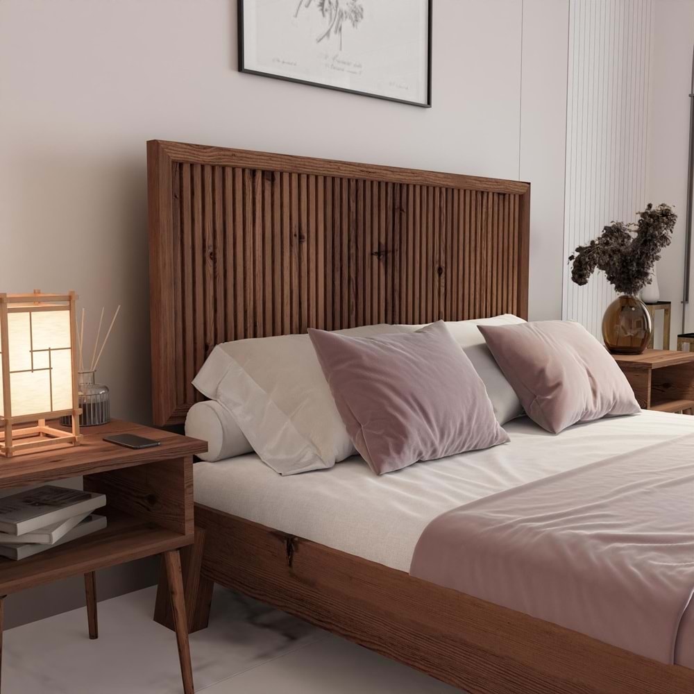 Alaz Model Ceviz Renk Ahşap Tek Başlık ( DİKEY )