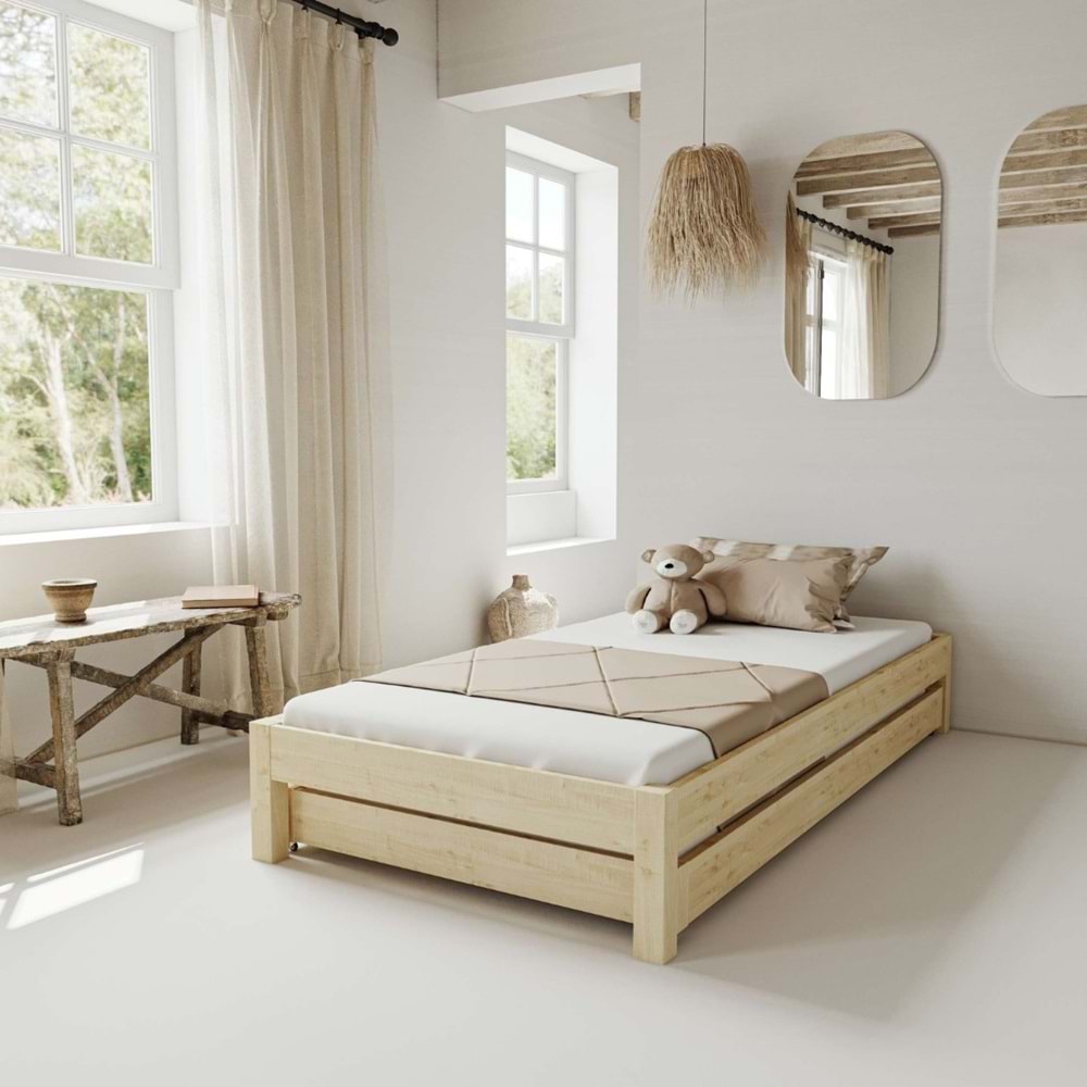 Canvas Model Yavrulu Vernikli Çam Ahşap Karyola