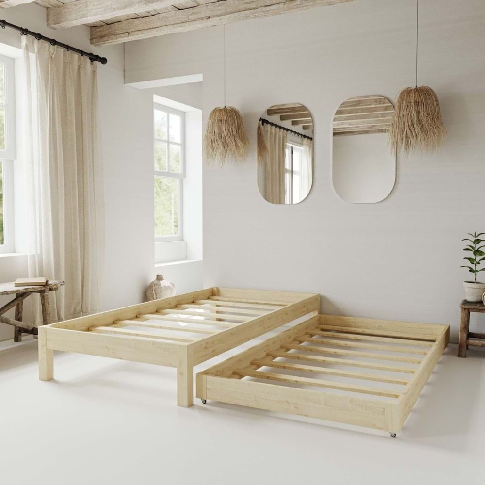 Canvas Model Yavrulu Vernikli Çam Ahşap Karyola