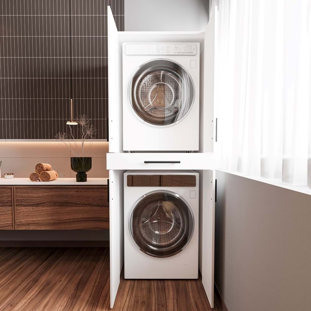 RENAZZO Çamaşır Makinesi Dolabı Kurutma Makinesi Çekmeceli Dolabı %100 Mdf