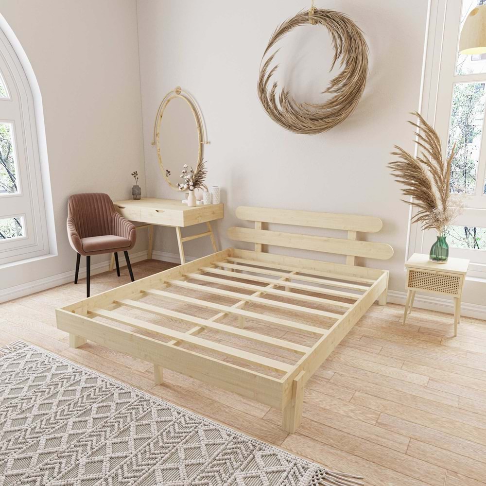 Damla Model Doğal Ahşap Karyola Ve İki komodin Set
