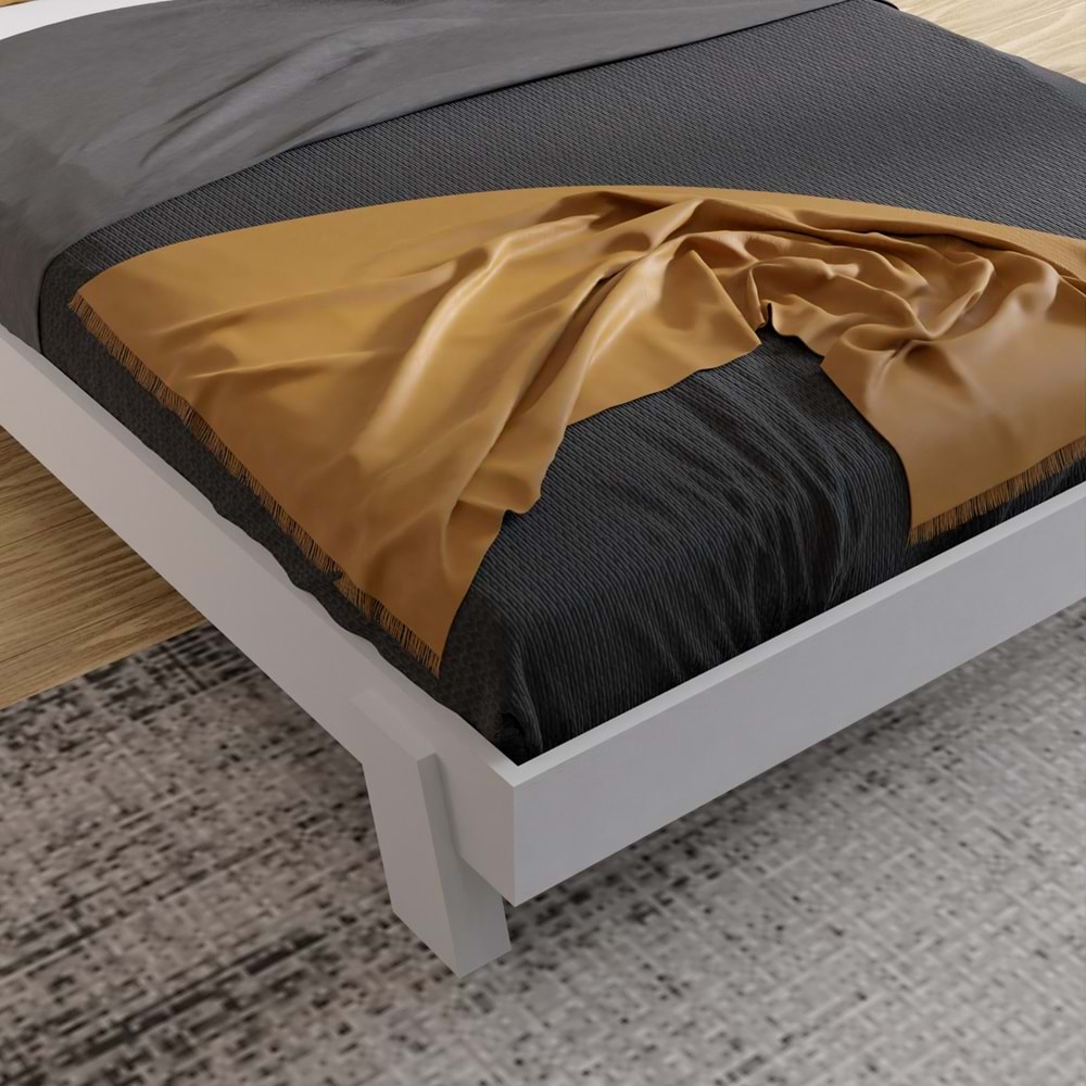 Ebruli Model Beyaz Renk Çam Ahşap Karyola Ve İki Komodin Set ( YTY )