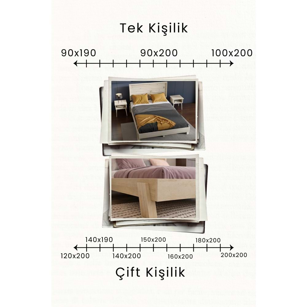 Ebruli Yatay Model Başlıklı Ahşap Karyola