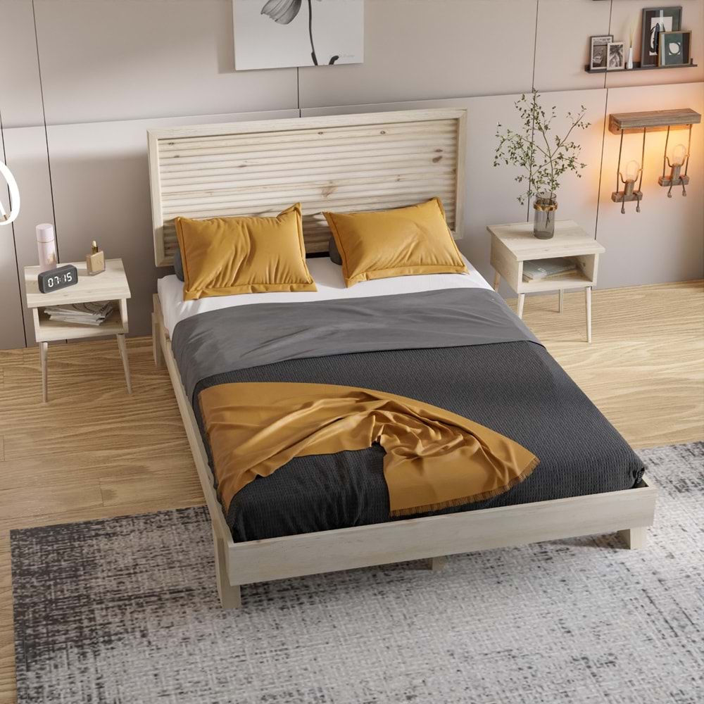 Ebruli Model Vernikli Çam Ahşap Karyola