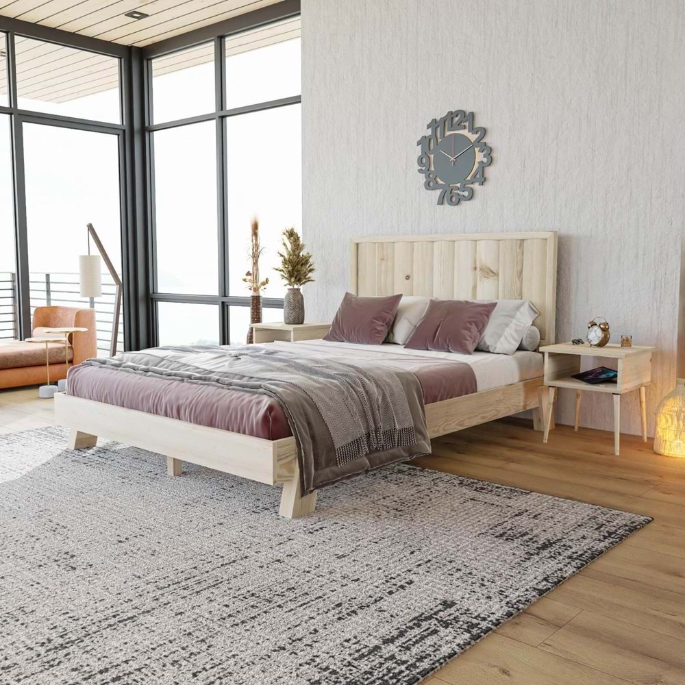 Hüma Model Doğal Çam Ahşap Karyola ( Dikey )