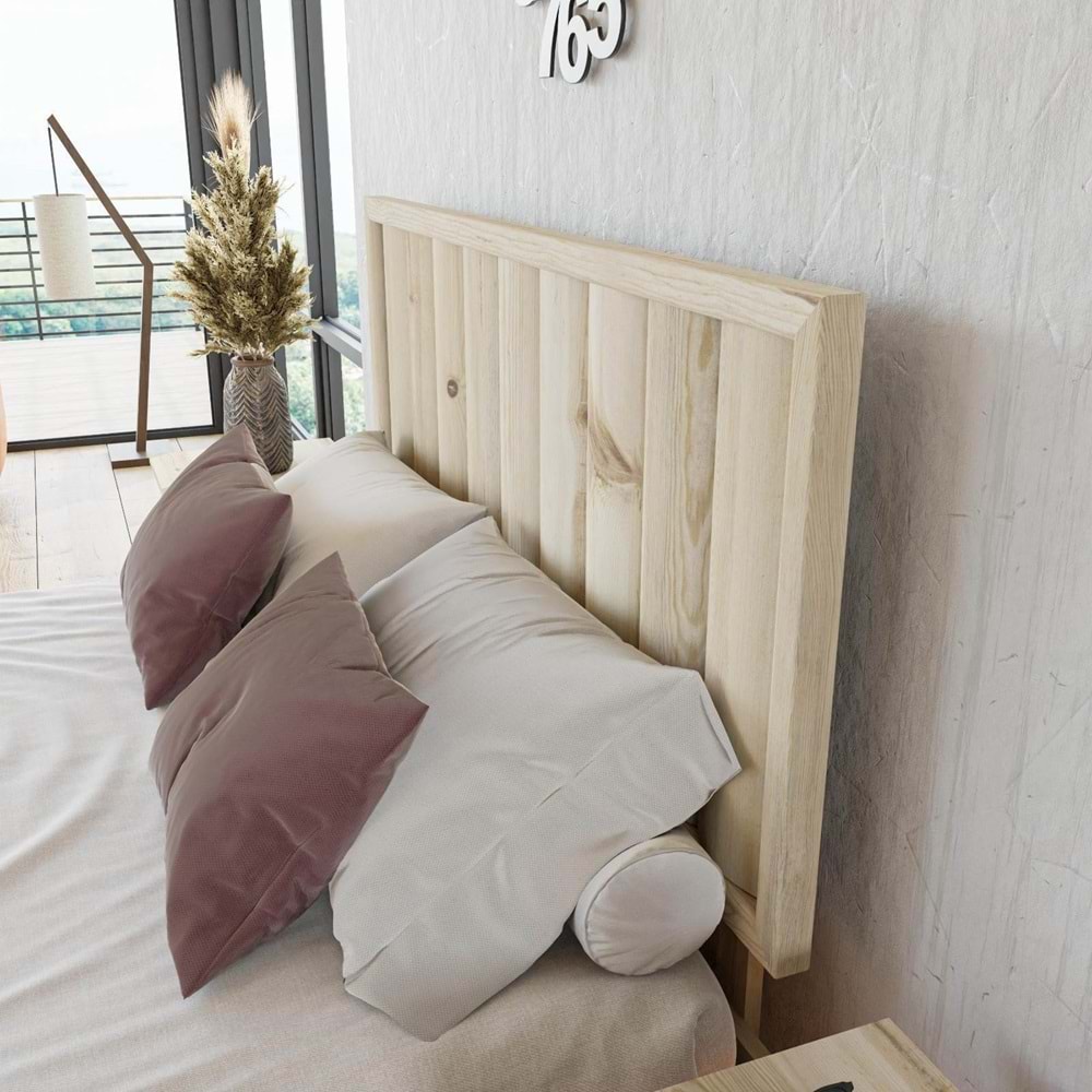 Hüma Model Doğal Çam Ahşap Karyola ( Dikey )