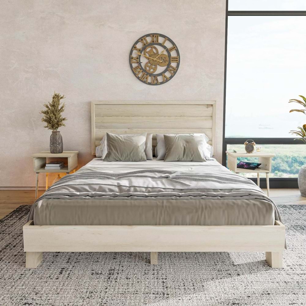 Hüma Model Vernikli Çam Ahşap Karyola Ve İki Komodin Set ( YTY )