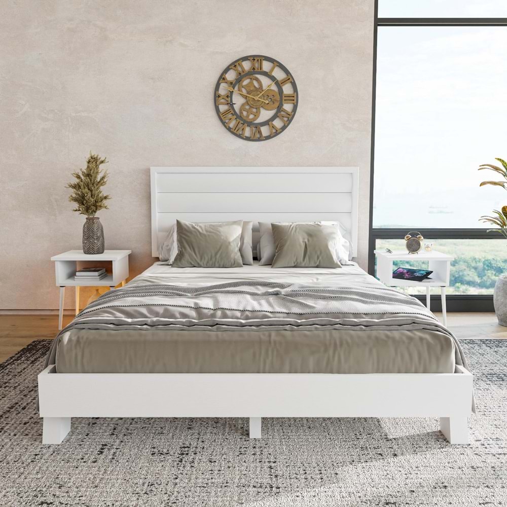 Hüma Model Beyaz Renk Çam Ahşap Karyola ( YTY )