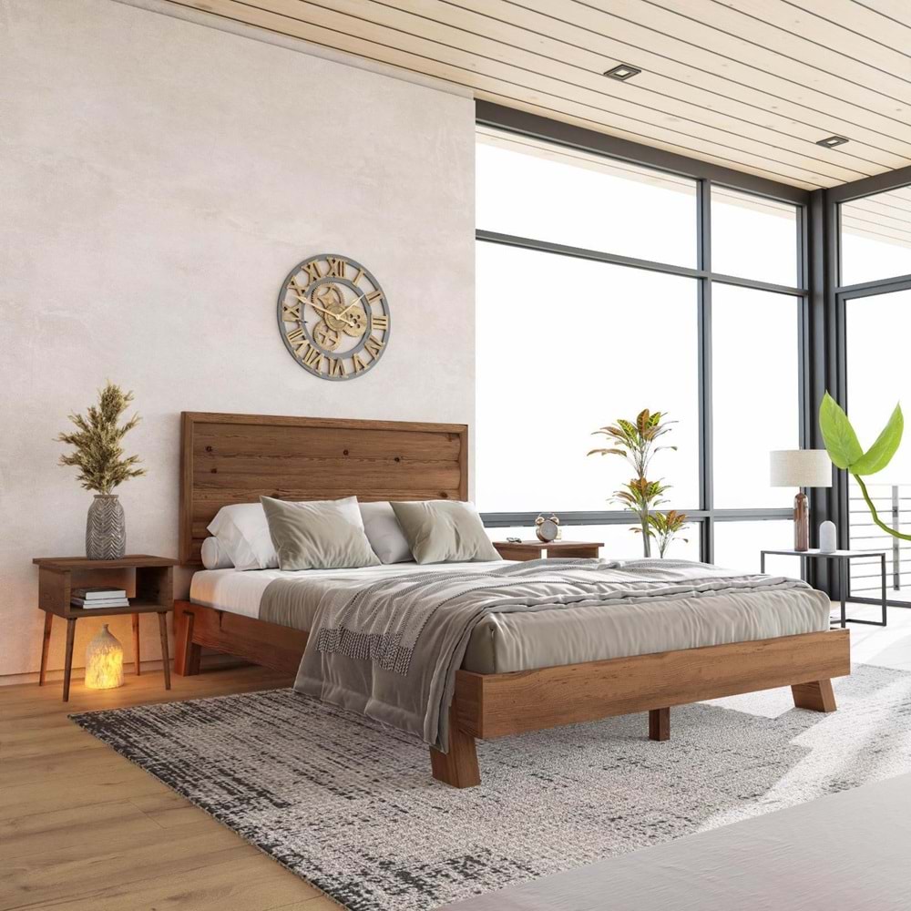 Hüma Model Ceviz Renk Çam Ahşap Karyola ( YTY )