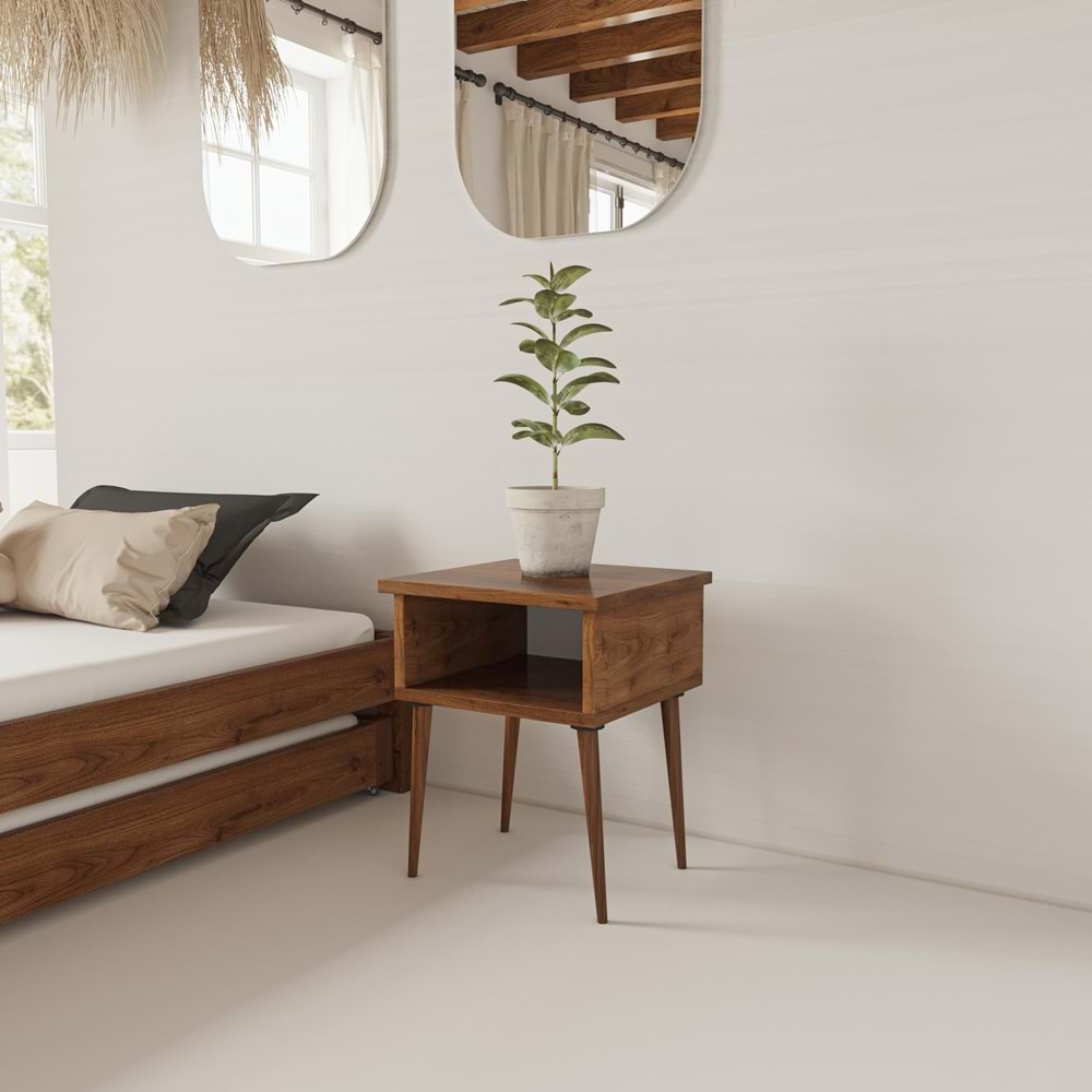 Doğal Ahşap Komodin Ceviz Renk