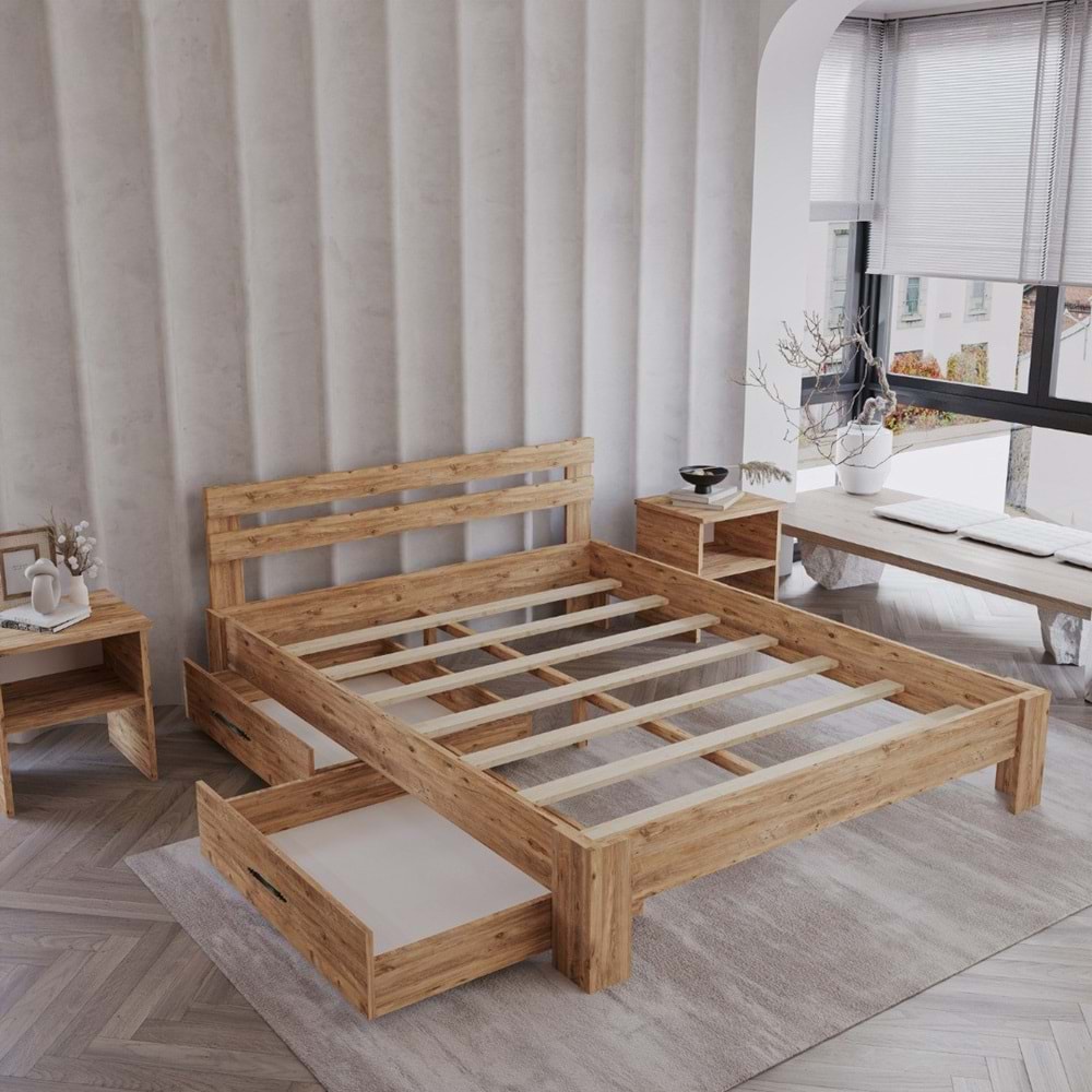 2 Çekmeceli Letto Atlantik Mdf Karyola | Tek Ve Çift Kişilik Yatak Uyumlu, Kolay Kurulum