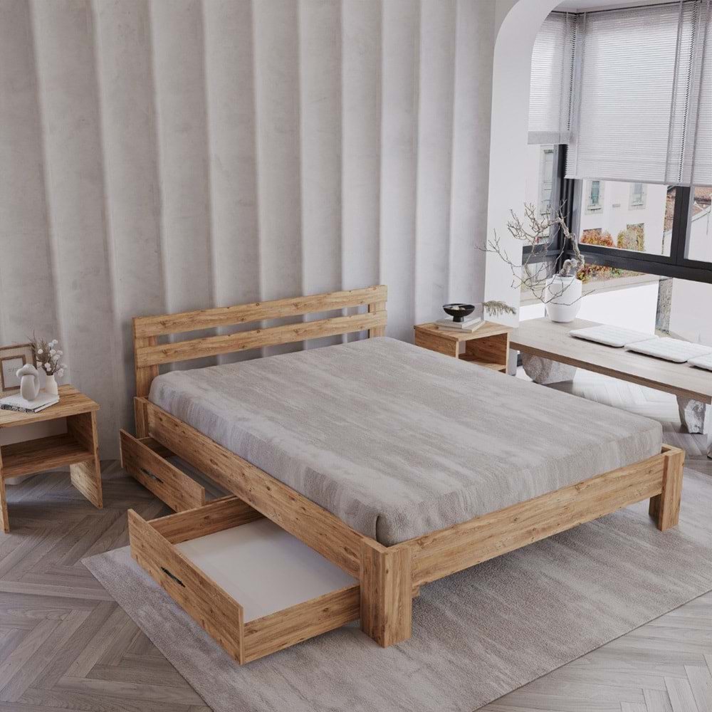 2 Çekmeceli Letto Atlantik Mdf Karyola | Tek Ve Çift Kişilik Yatak Uyumlu, Kolay Kurulum