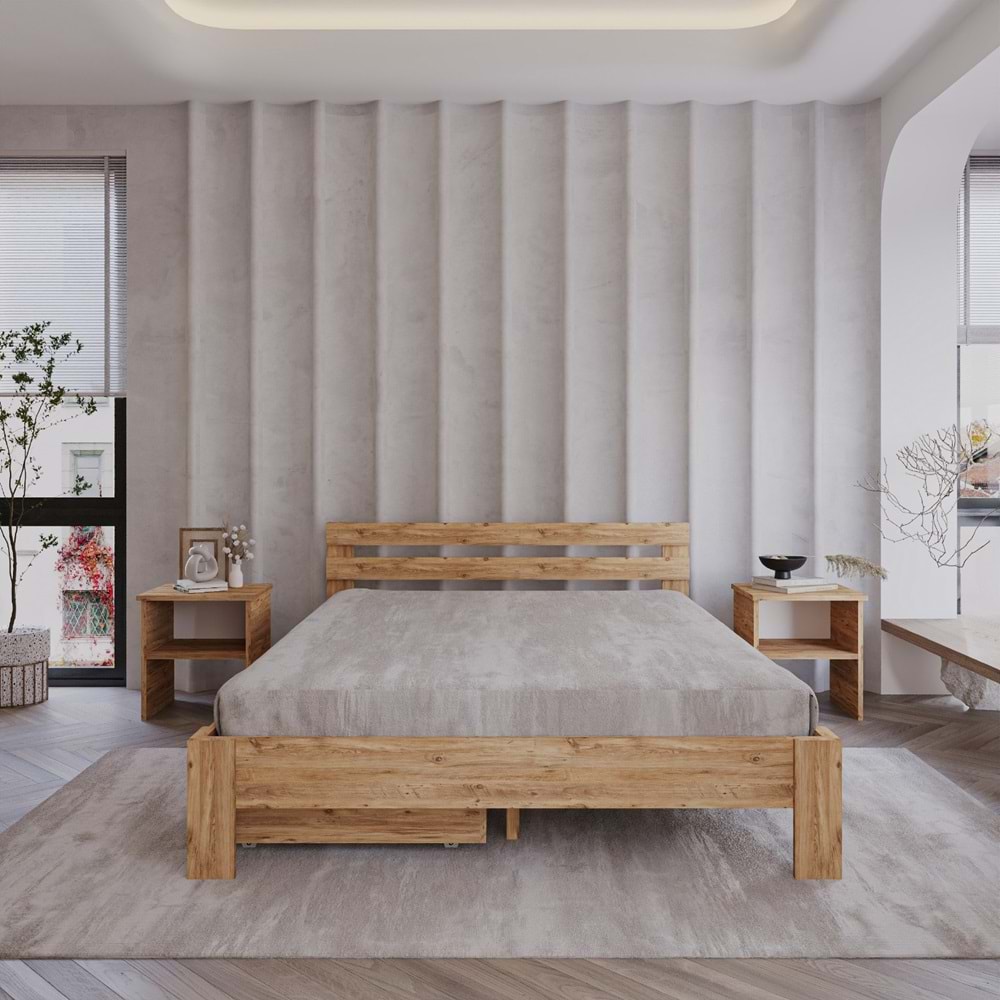 2 Çekmeceli Letto Atlantik Mdf Karyola | Tek Ve Çift Kişilik Yatak Uyumlu, Kolay Kurulum