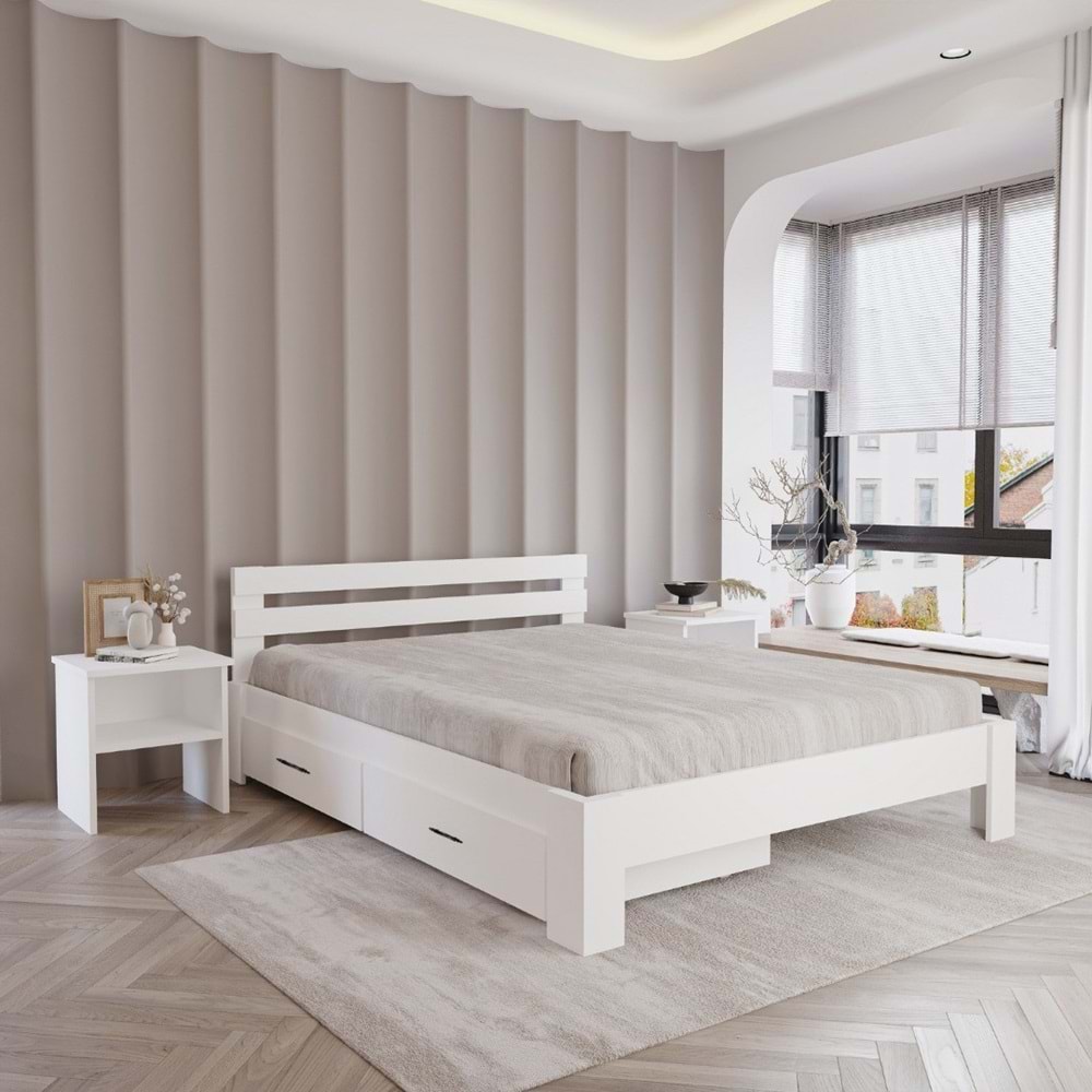 2 Çekmeceli Letto Mdf Karyola | Tek Ve Çift Kişilik Yatak Uyumlu, Kolay Kurulum