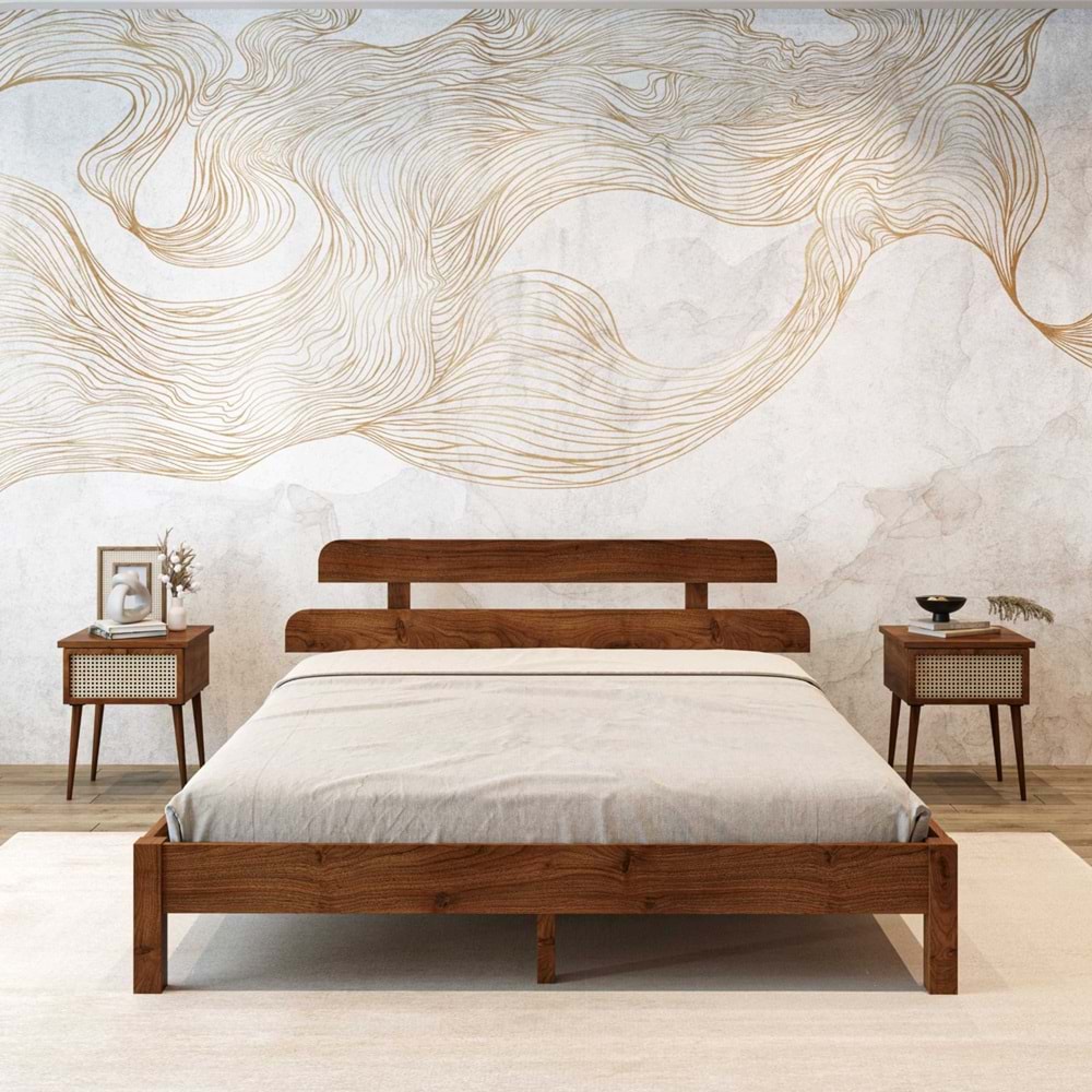 Lotus Model Ceviz Renk Çam Ahşap Karyola