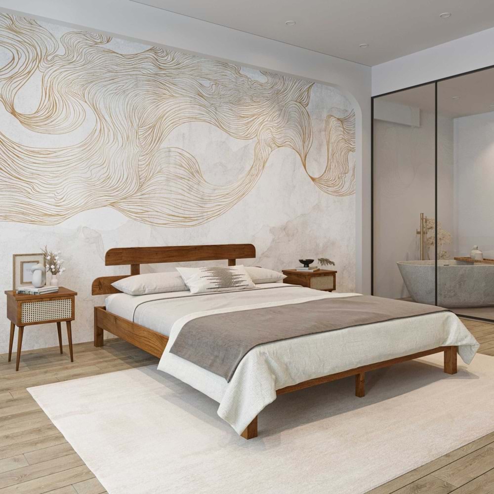 Lotus Model Ceviz Renk Çam Ahşap Karyola