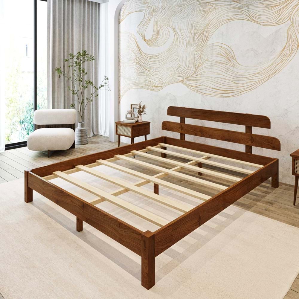 Lotus Model Ceviz Renk Çam Ahşap Karyola