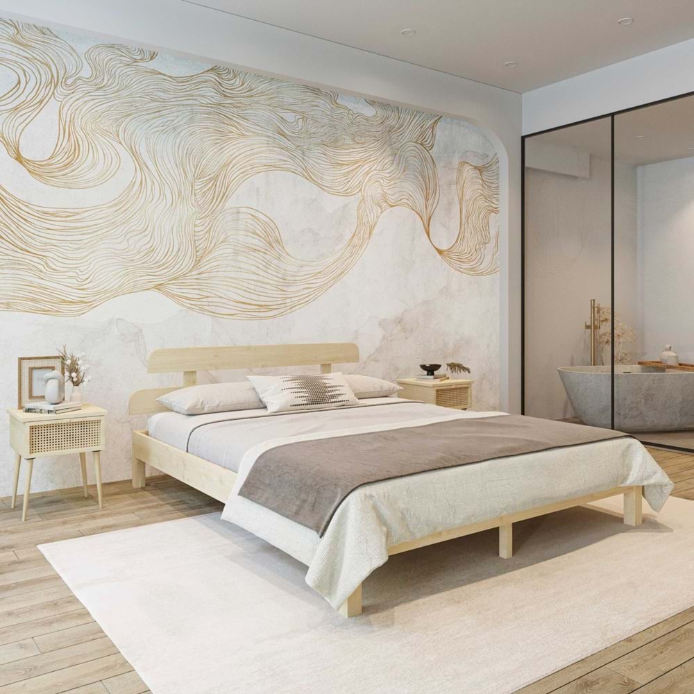 Lotus Model Doğal Çam Ahşap Karyola