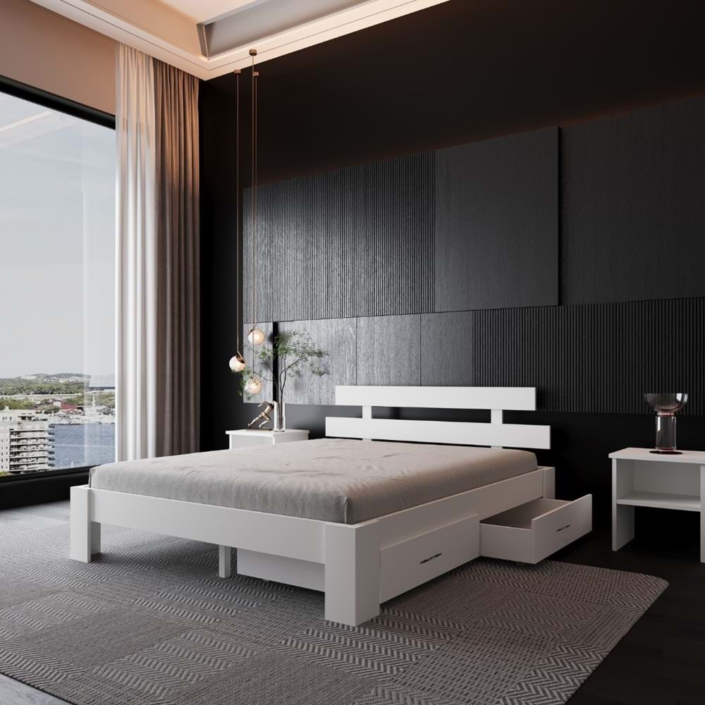 2 Çekmeceli Lotus Mdf Karyola | Çift Kişilik Yatak Uyumlu, Kolay Kurulum