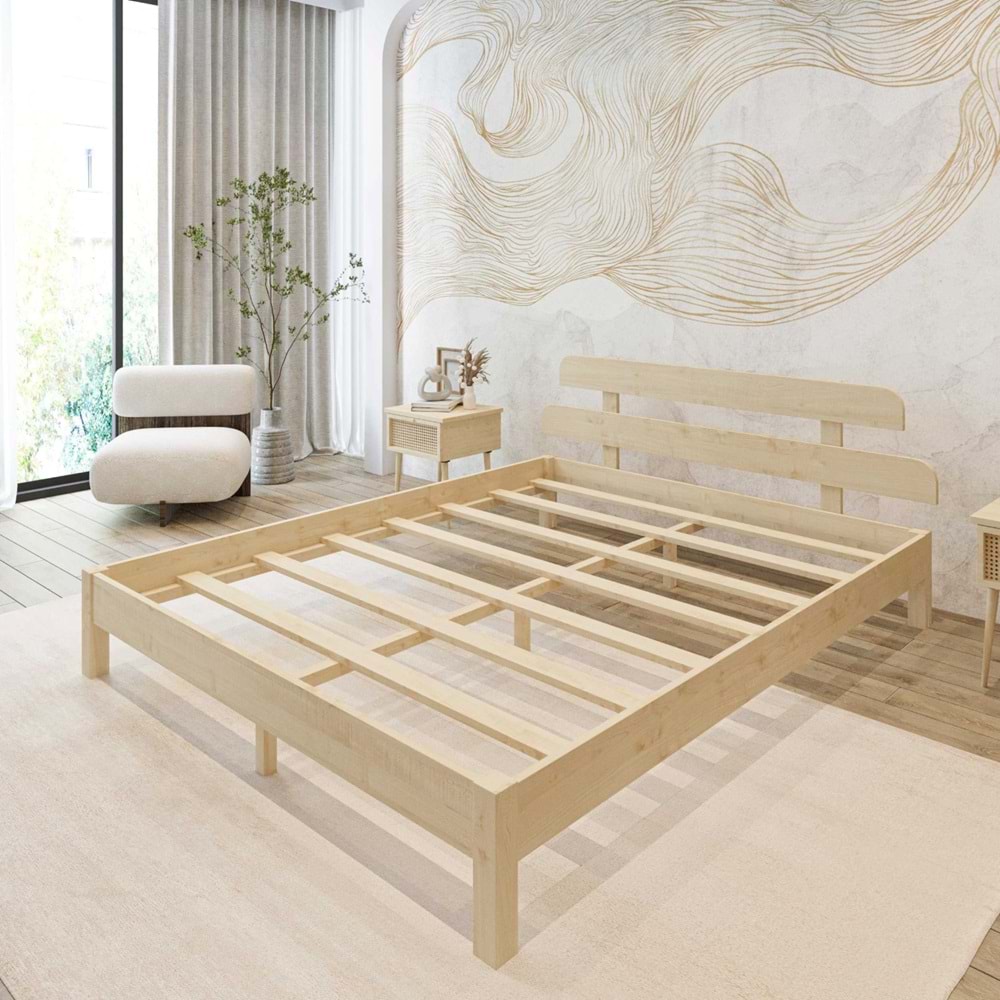 Lotus Model Vernikli Çam Ahşap Karyola