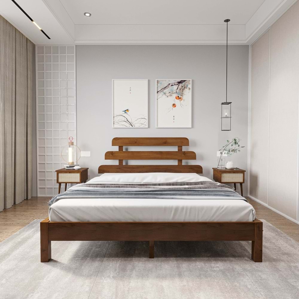 Lotus X Model Ceviz Renk Çam Ahşap Karyola