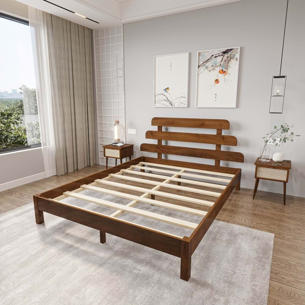 Lotus X Model Ceviz Renk Çam Ahşap Karyola