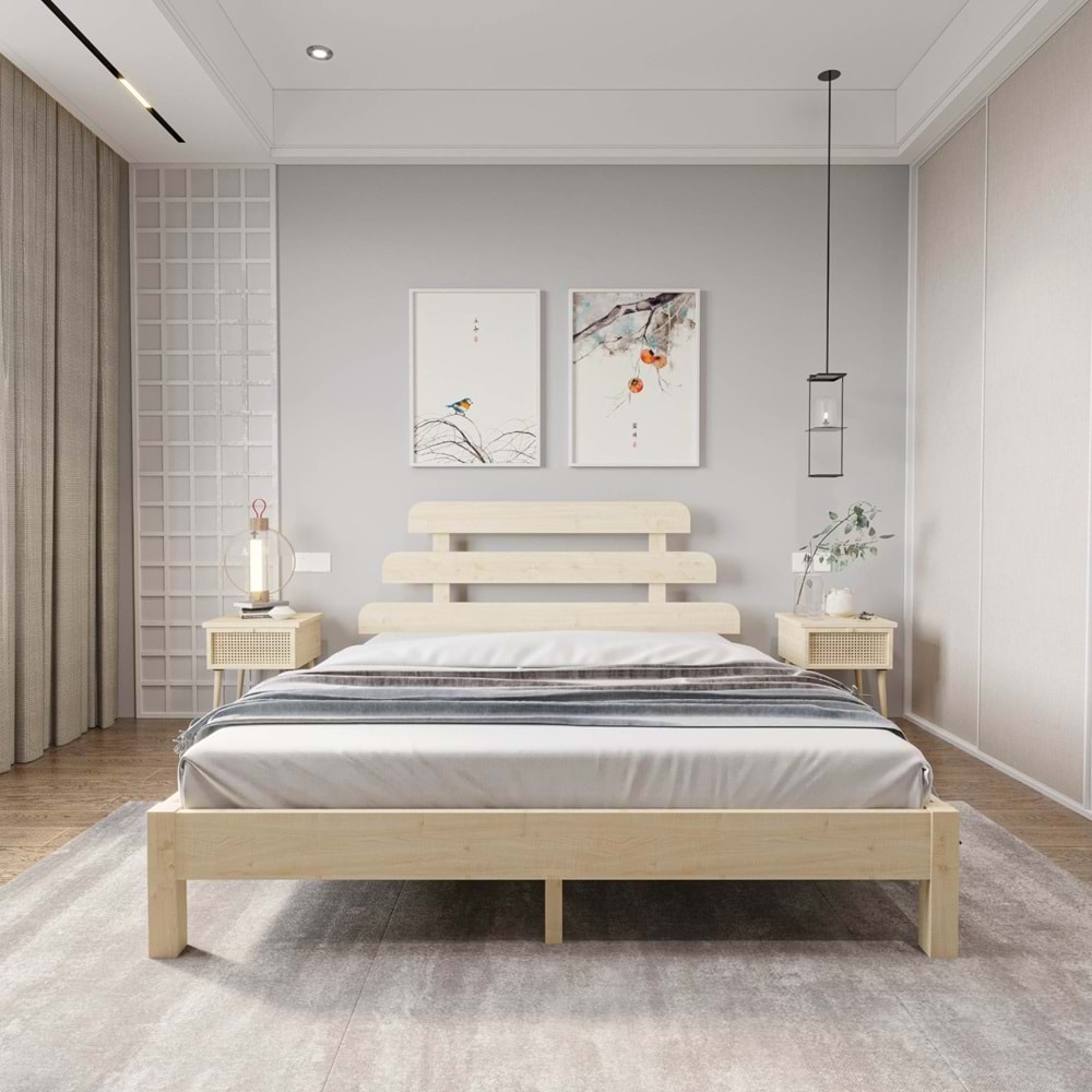 Lotus X Model Doğal Çam Ahşap Karyola