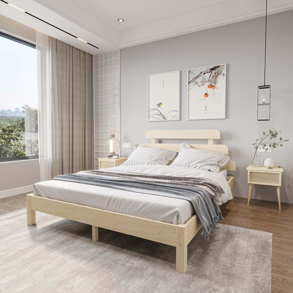 Lotus X Model Doğal Çam Ahşap Karyola