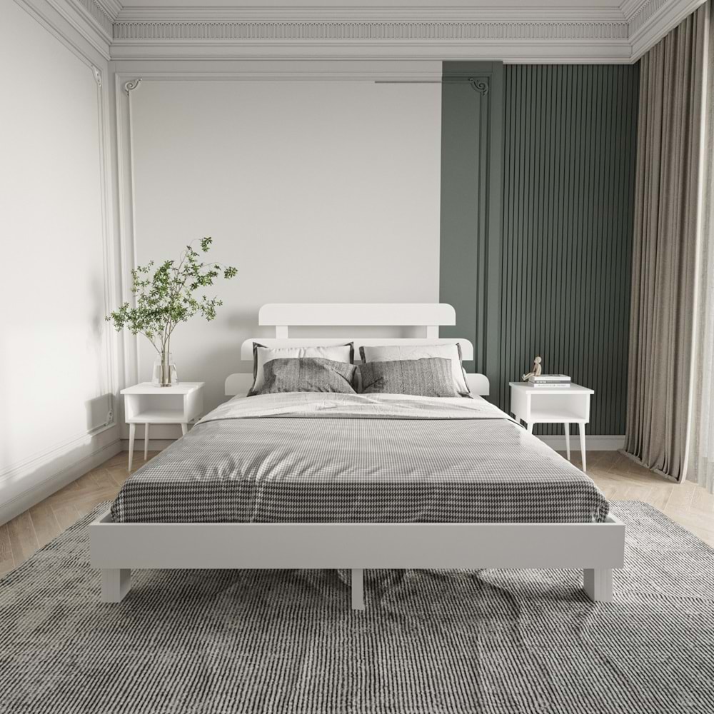 Lotus X New Firuze Model Beyaz Renk Ahşap Karyola