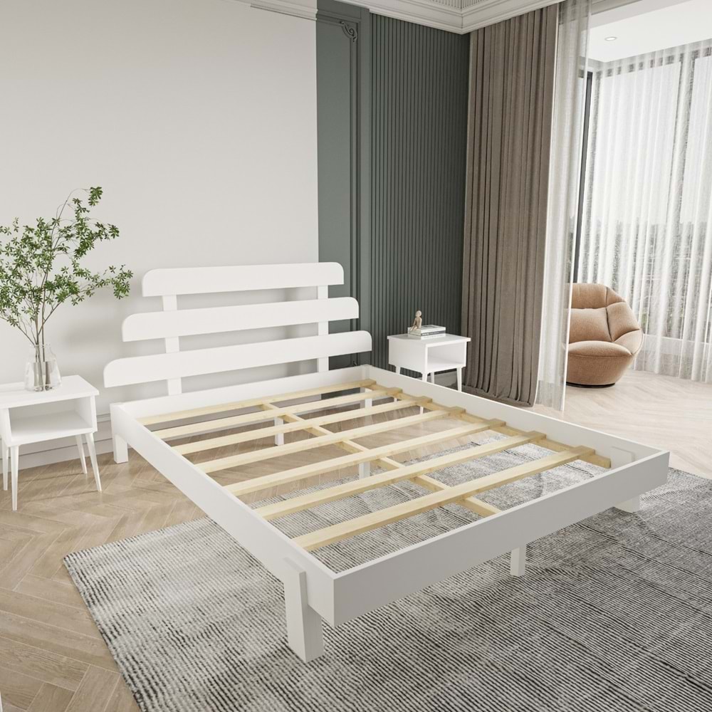 Lotus X New Model Beyaz Renk Ahşap Karyola Ve İki komodin Set