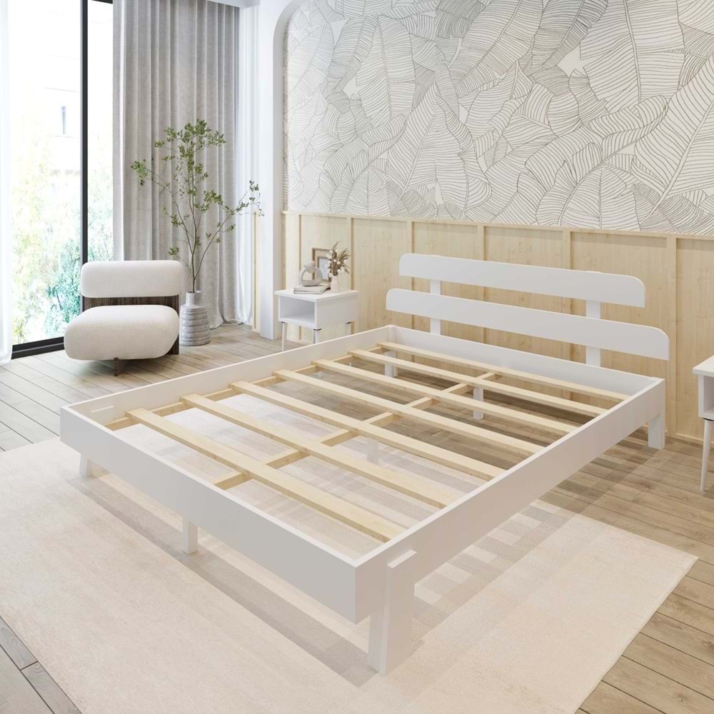 Lotus New Frezya Model Beyaz Renk Ahşap Karyola