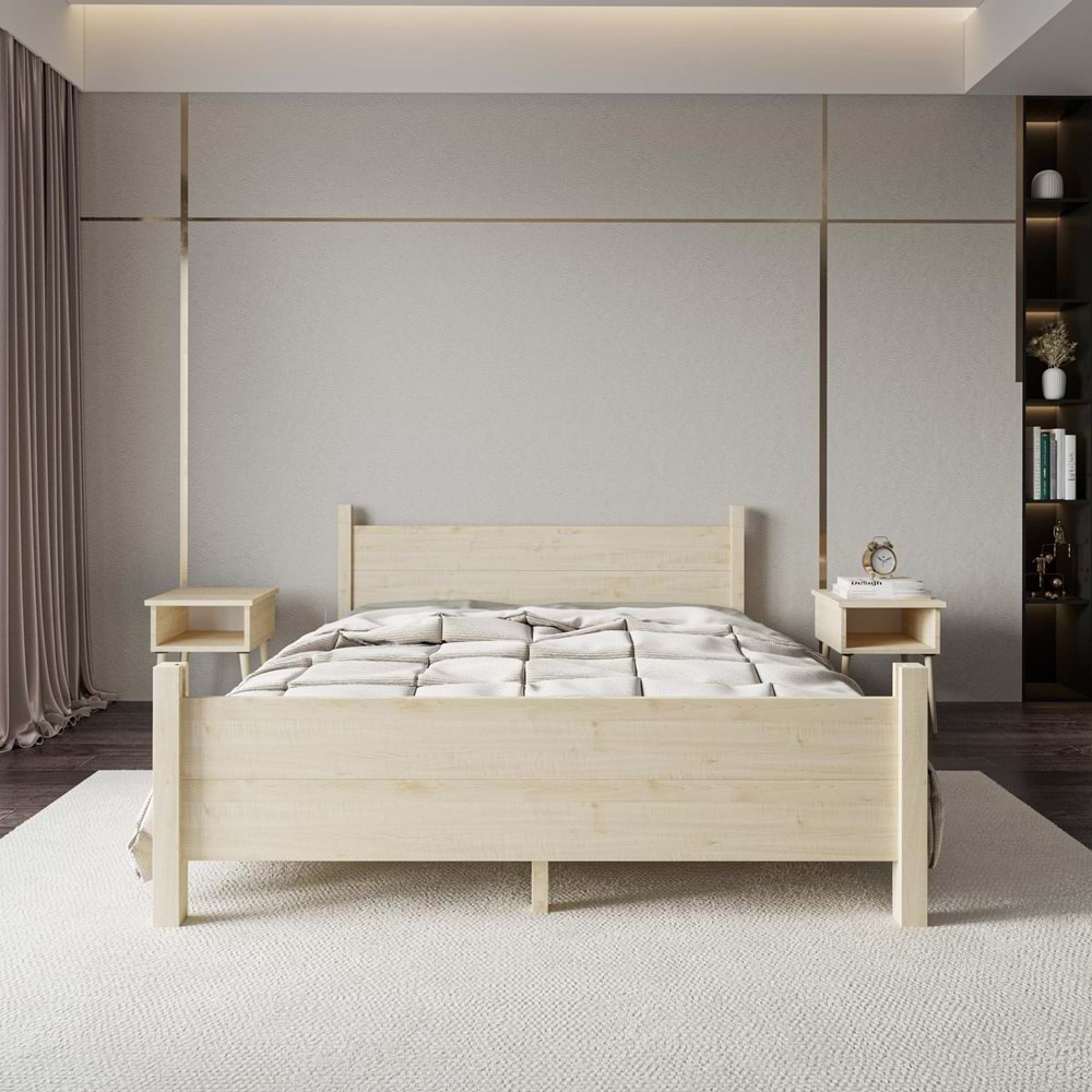 Melodi Model Doğal Ahşap Karyola Ve İki komodin Set