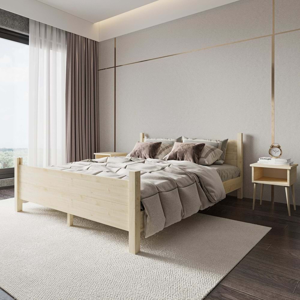 Melodi Model Doğal Çam Ahşap Karyola