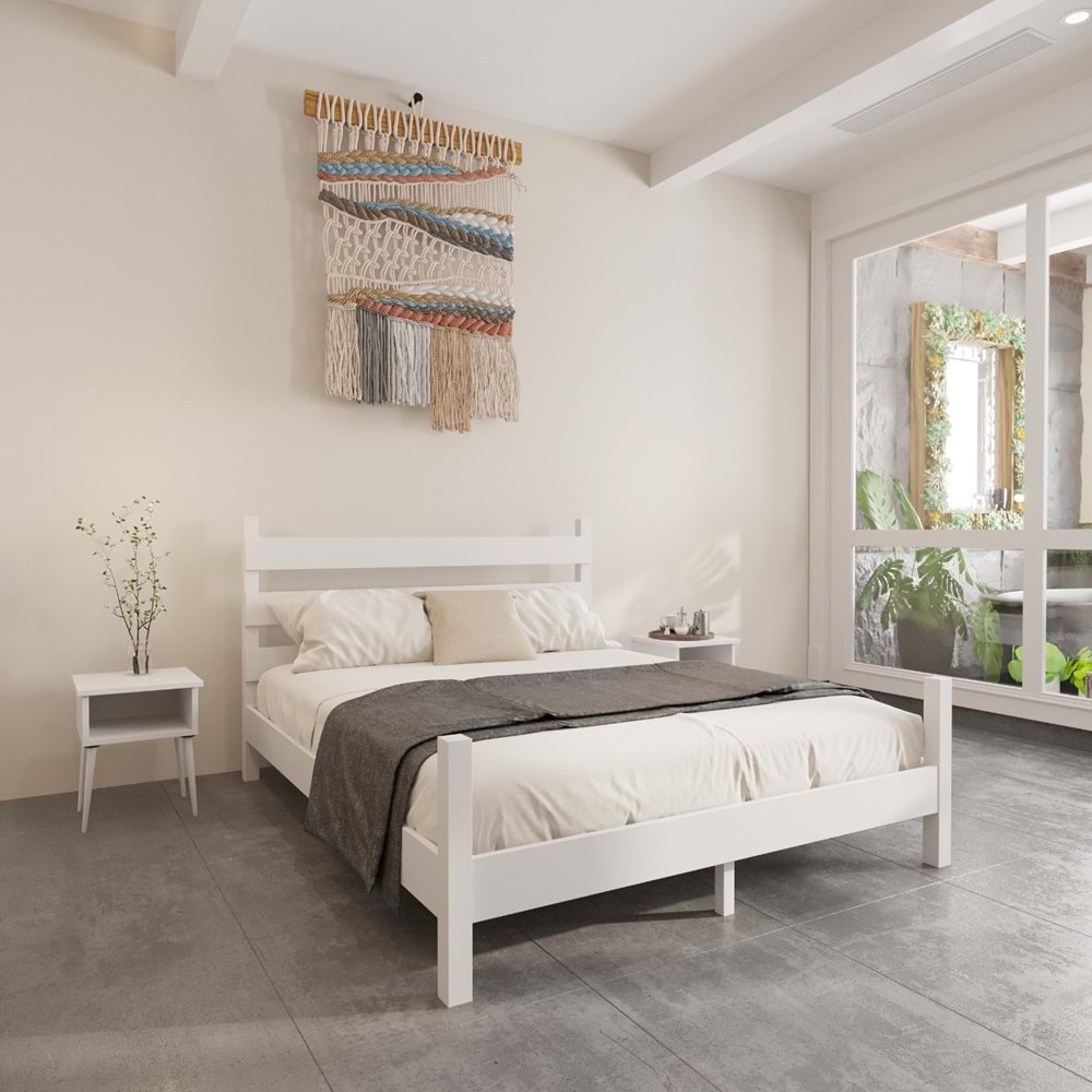 Natura Model Ceviz Renk Çam Ahşap Karyola Ve İki Komodin Set