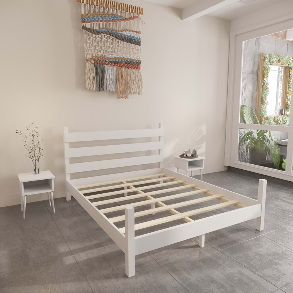 Natura Model Beyaz Renk Çam Ahşap Karyola