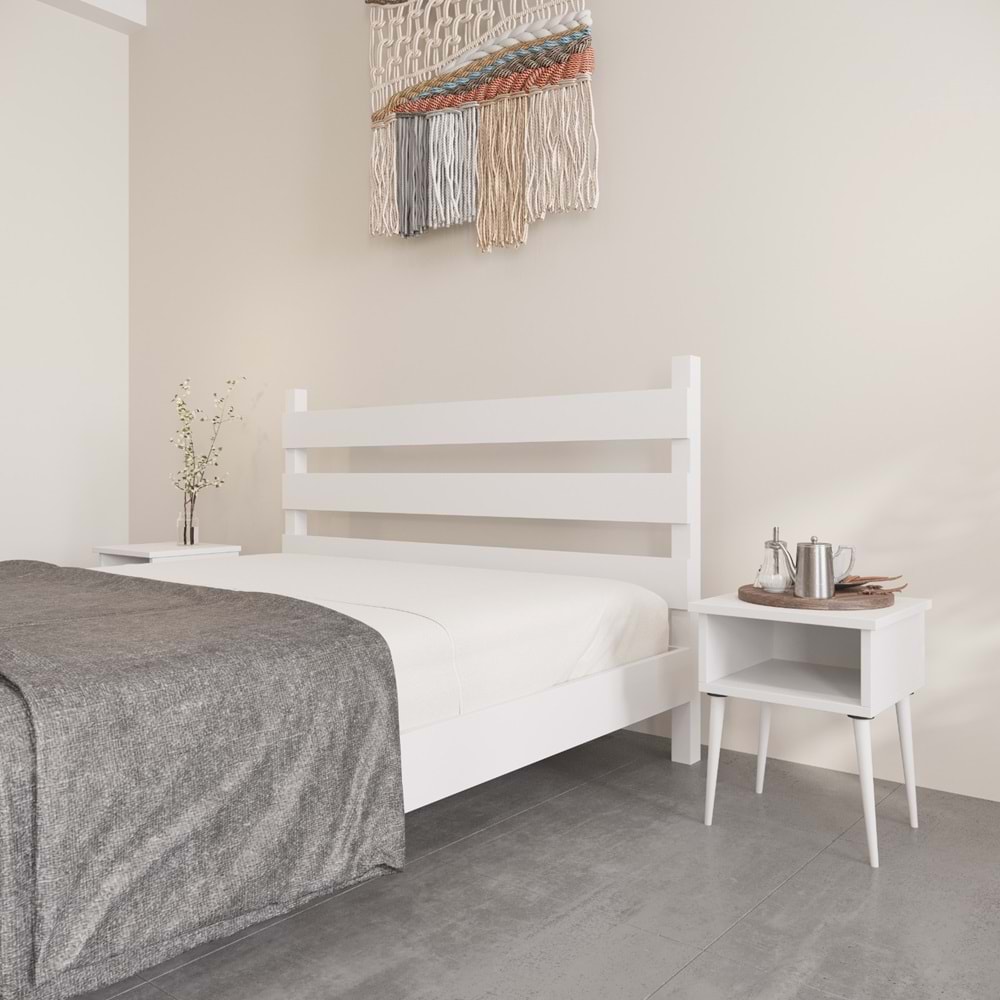 Natura Model Beyaz Renk Çam Ahşap Karyola