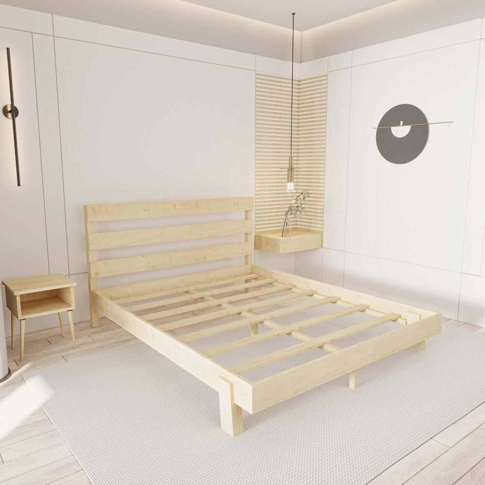 Natura New Model Vernikli Çam Ahşap Karyola Ve İki Komodin Set