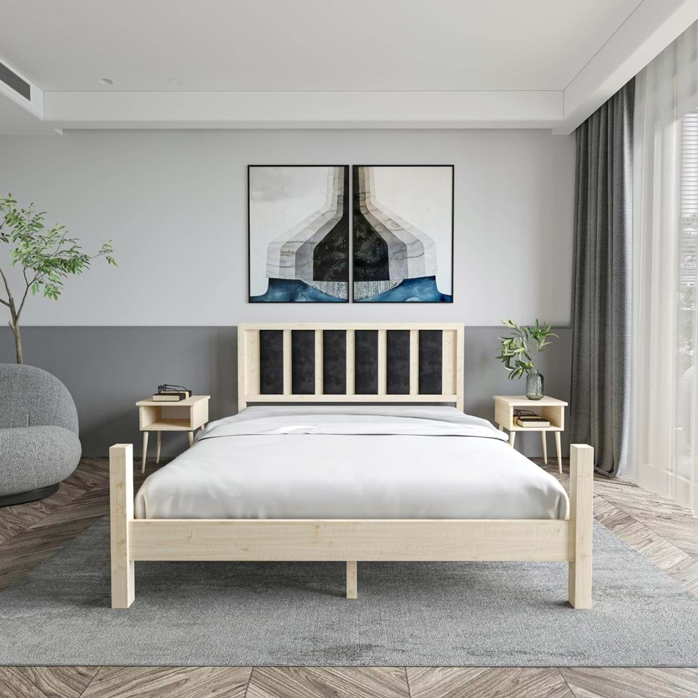 Orion Model Kiremit Renk Puflu Başlıklı Vernikli Çam Ahşap Karyola