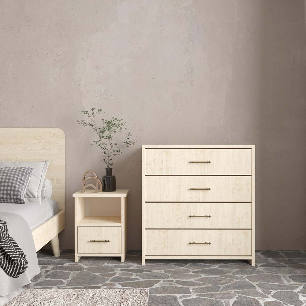 Softwood Vernik Şifonyer 4 Çekmece