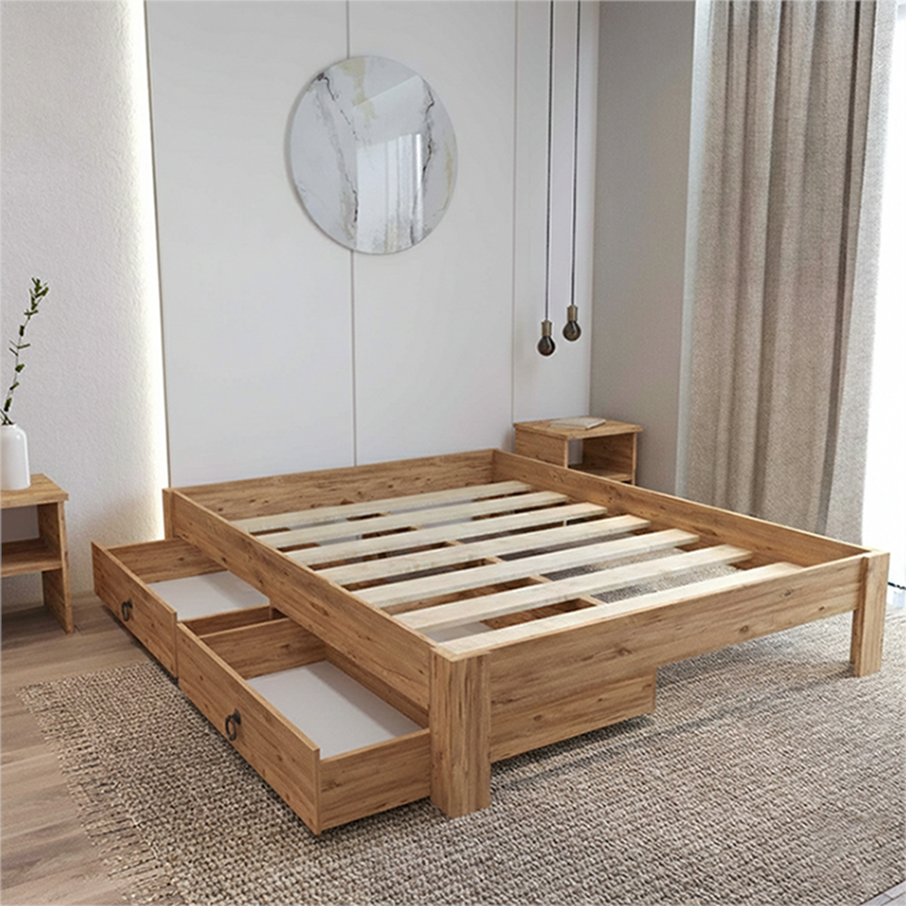 Shark New Atlantik 2 Çekmeceli Başlıksız MDF Karyola - Kolay Kurulum