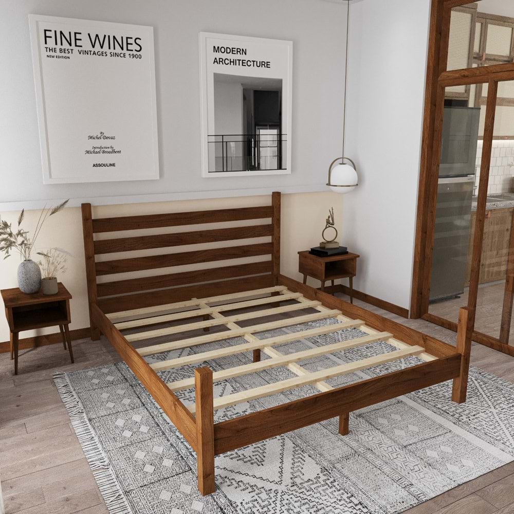 Urban Model Ceviz Renk Çam Ahşap Karyola