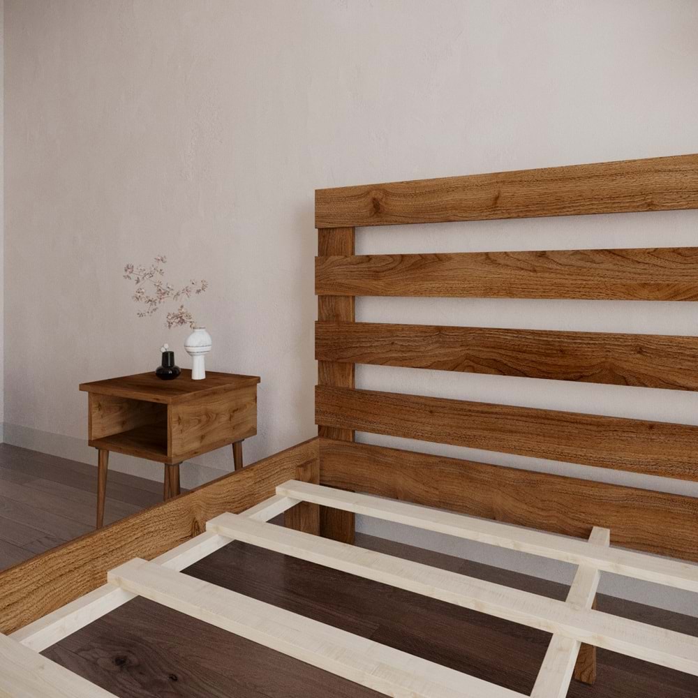 Urban New Model Ceviz Renk Çam Ahşap Karyola