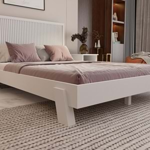 Alaz Model Beyaz Renk Çam Ahşap Karyola Ve İki Komodin Set ( Dikey )