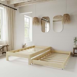 Canvas Model Yavrulu Vernikli Çam Ahşap Karyola