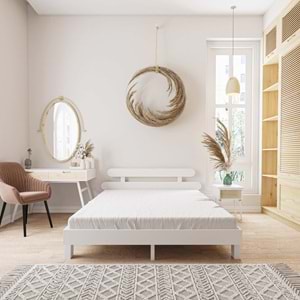 Damla Model Beyaz Renk Ahşap Karyola Ve İki komodin Set