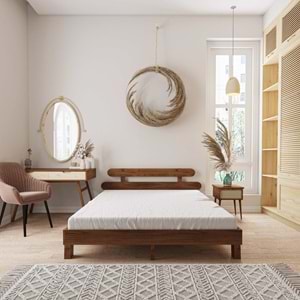 Damla Model Ceviz Renk Ahşap Karyola Ve İki komodin Set