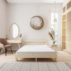 Damla Model Doğal Ahşap Karyola Ve İki komodin Set